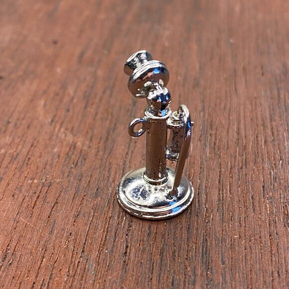 Vintage Wells 925 Sterling Retro Candlestick Phone Telephone Pendant Charm - Picture 2 of 4